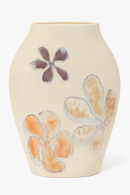 Vaas Margje L flower handpainted beige aardew 29x8x36,5cm