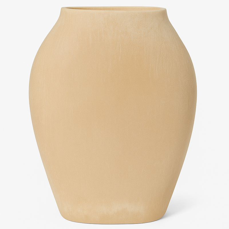 Vaas Margje S flower handpainted beige aardew 24,5x6,5x31cm