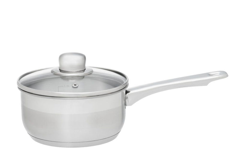 Maku Basic Steelpan met glazen deksel staal 1,5 L 16 cm